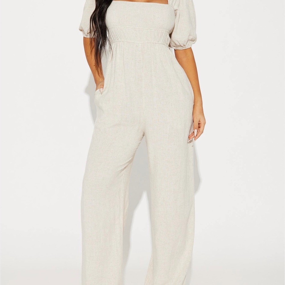 Fashion Nova Cream Puff Sleeve Jumpsuit